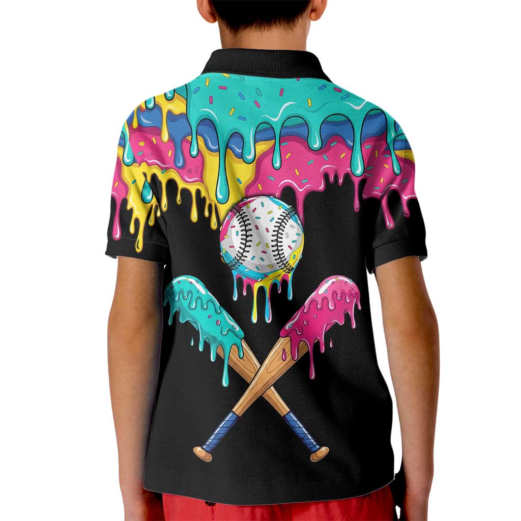 100 Days of School Baseball Kid Polo Shirt with Sweet Melting Drip Pattern