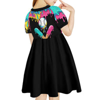 100 Days of School Baseball Kid Short Sleeve Dress with Sweet Melting Drip Pattern