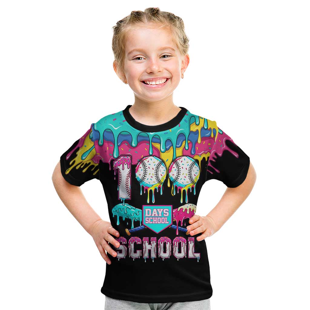 100 Days of School Baseball Kid T Shirt with Sweet Melting Drip Pattern