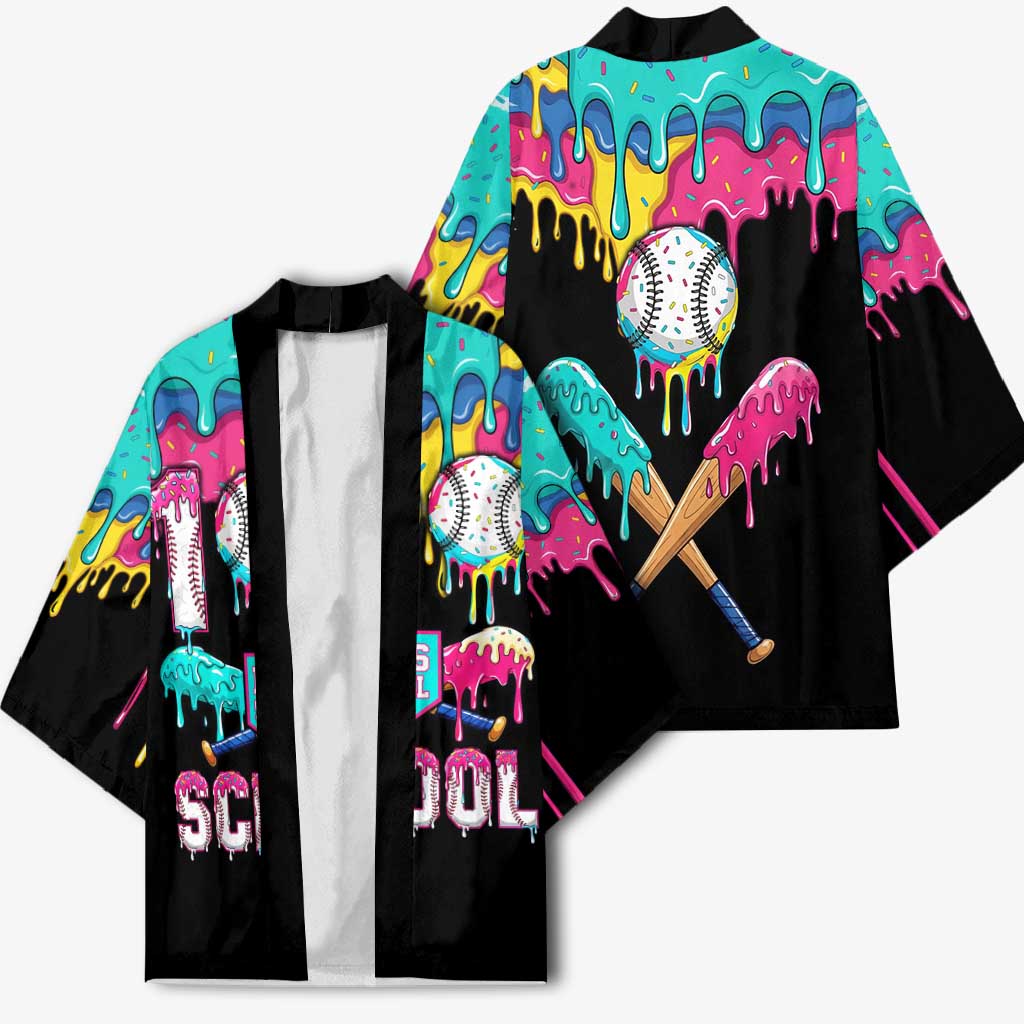 100 Days of School Baseball Kimono with Sweet Melting Drip Pattern