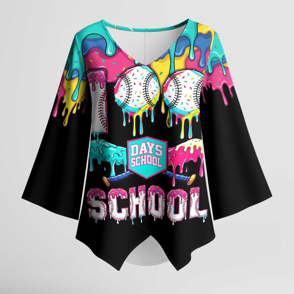 100 Days of School Baseball Kimono Sleeve Blouse with Sweet Melting Drip Pattern