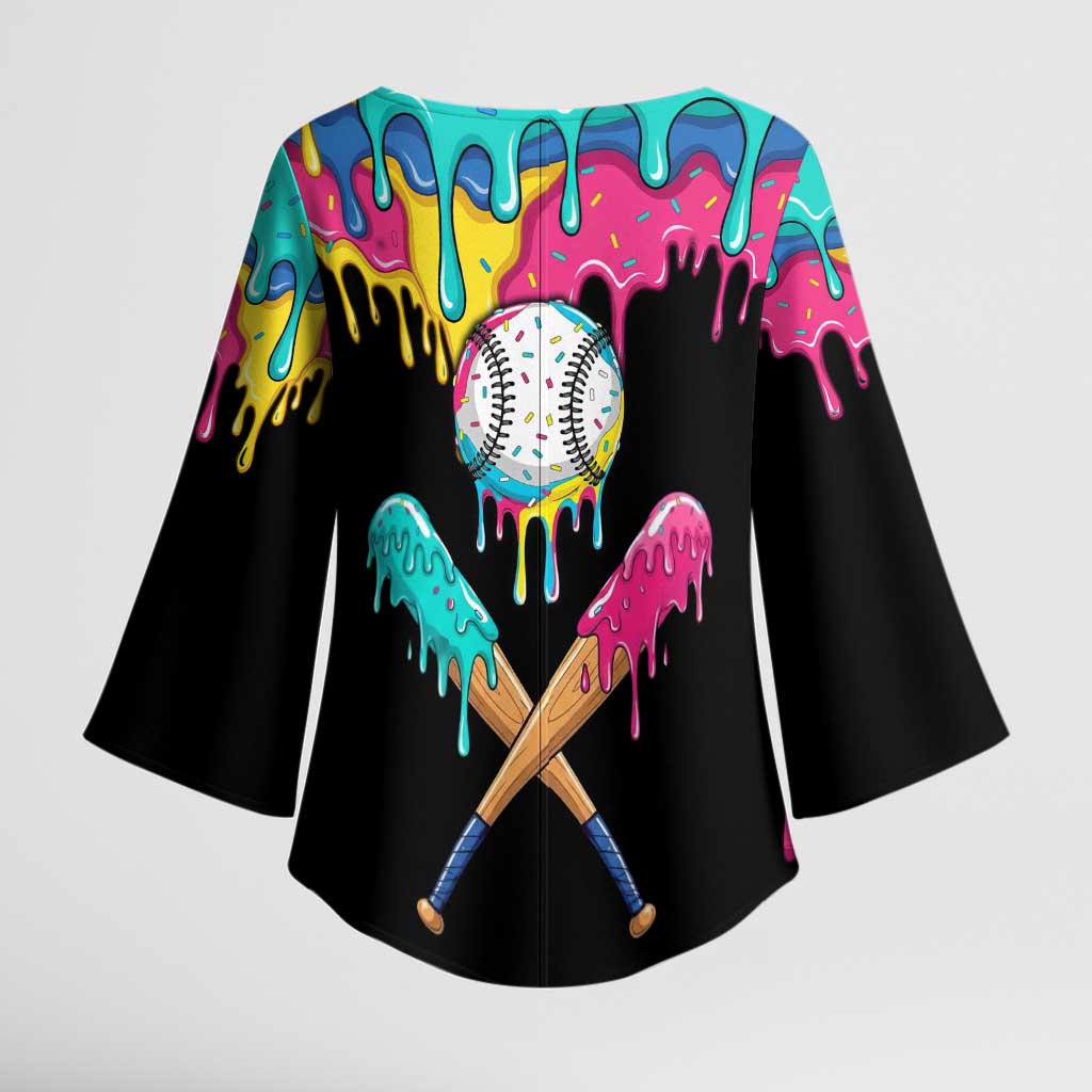 100 Days of School Baseball Kimono Sleeve Blouse with Sweet Melting Drip Pattern