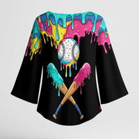 100 Days of School Baseball Kimono Sleeve Blouse with Sweet Melting Drip Pattern