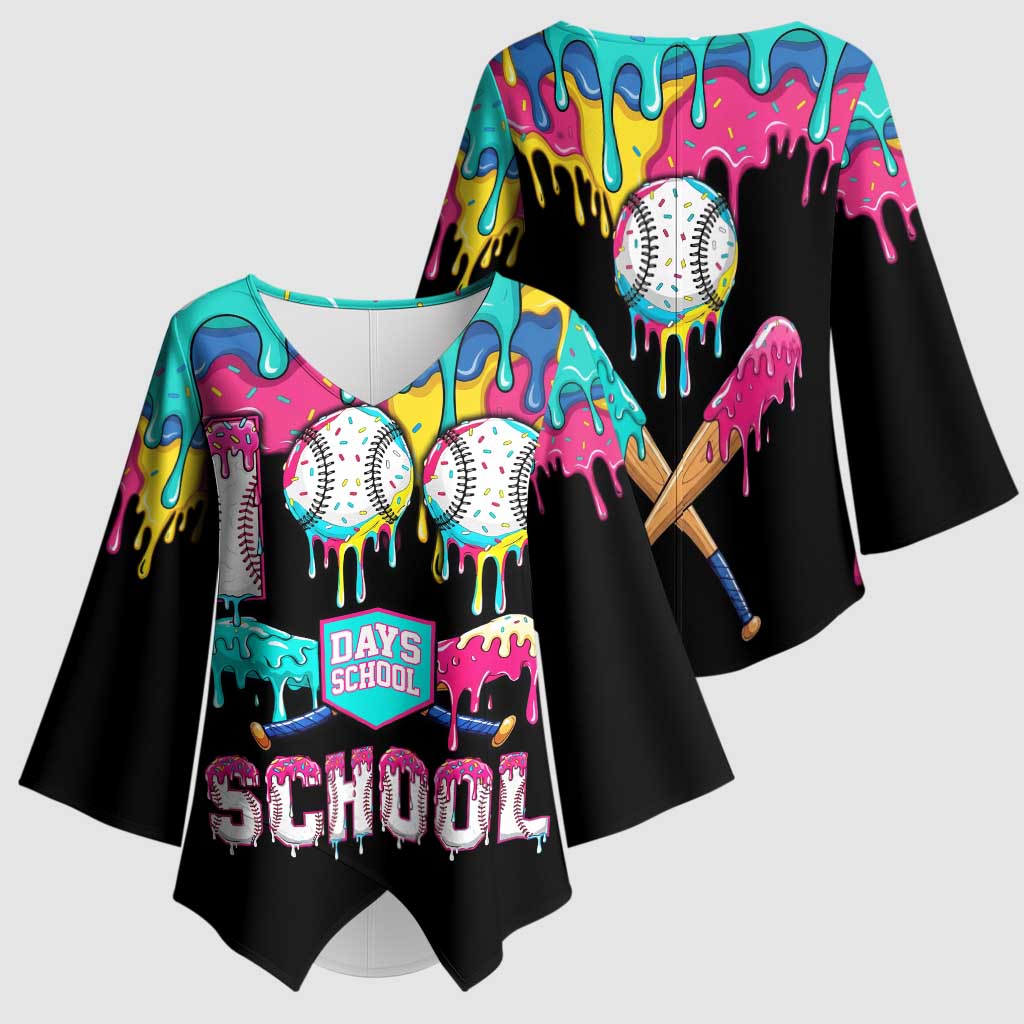 100 Days of School Baseball Kimono Sleeve Blouse with Sweet Melting Drip Pattern