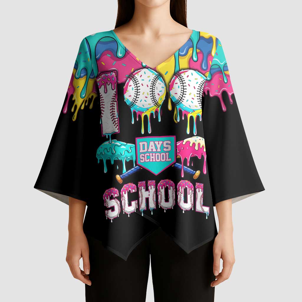 100 Days of School Baseball Kimono Sleeve Blouse with Sweet Melting Drip Pattern