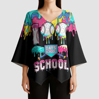 100 Days of School Baseball Kimono Sleeve Blouse with Sweet Melting Drip Pattern