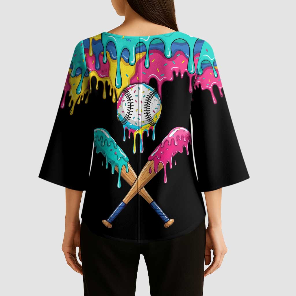 100 Days of School Baseball Kimono Sleeve Blouse with Sweet Melting Drip Pattern