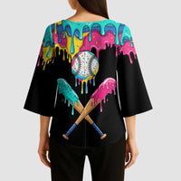 100 Days of School Baseball Kimono Sleeve Blouse with Sweet Melting Drip Pattern