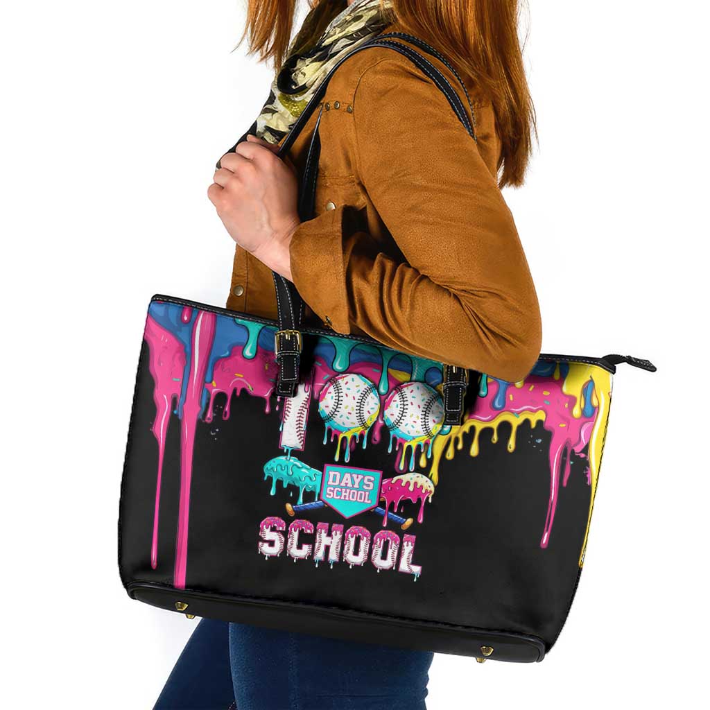 100 Days of School Baseball Leather Tote Bag with Sweet Melting Drip Pattern