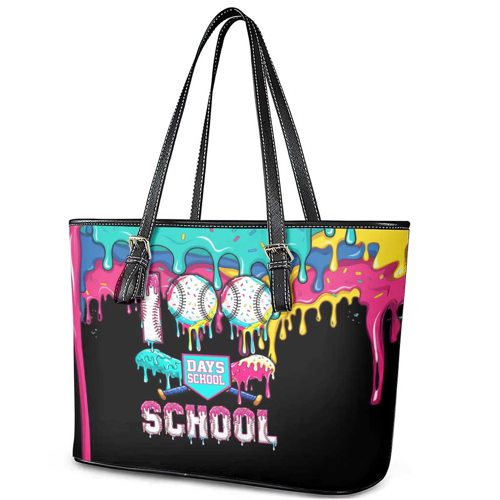 100 Days of School Baseball Leather Tote Bag with Sweet Melting Drip Pattern