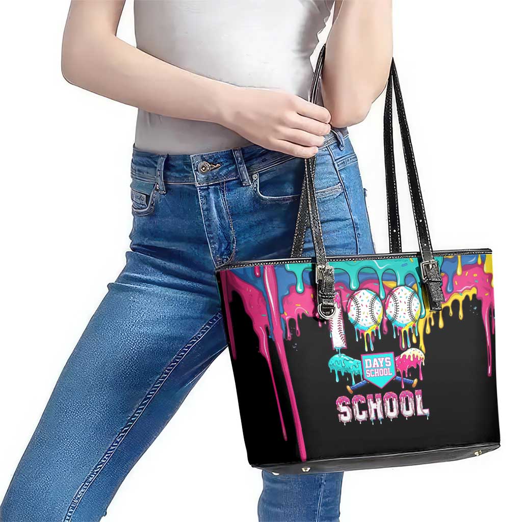 100 Days of School Baseball Leather Tote Bag with Sweet Melting Drip Pattern