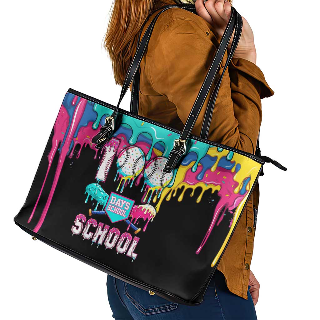 100 Days of School Baseball Leather Tote Bag with Sweet Melting Drip Pattern
