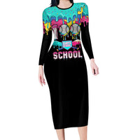 100 Days of School Baseball Long Sleeve Bodycon Dress with Sweet Melting Drip Pattern