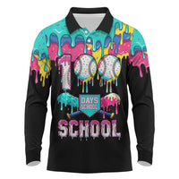 100 Days of School Baseball Long Sleeve Polo Shirt with Sweet Melting Drip Pattern