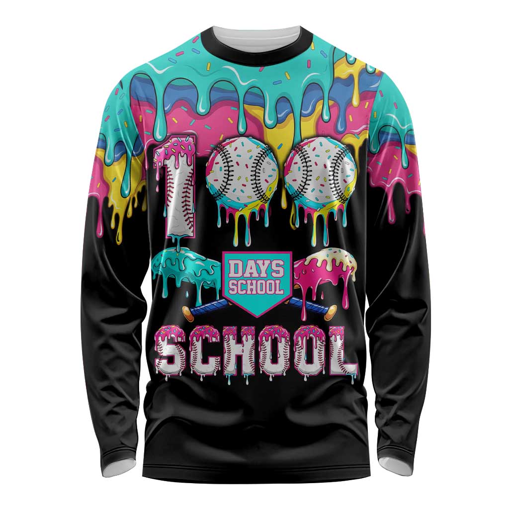 100 Days of School Baseball Long Sleeve Shirt with Sweet Melting Drip Pattern