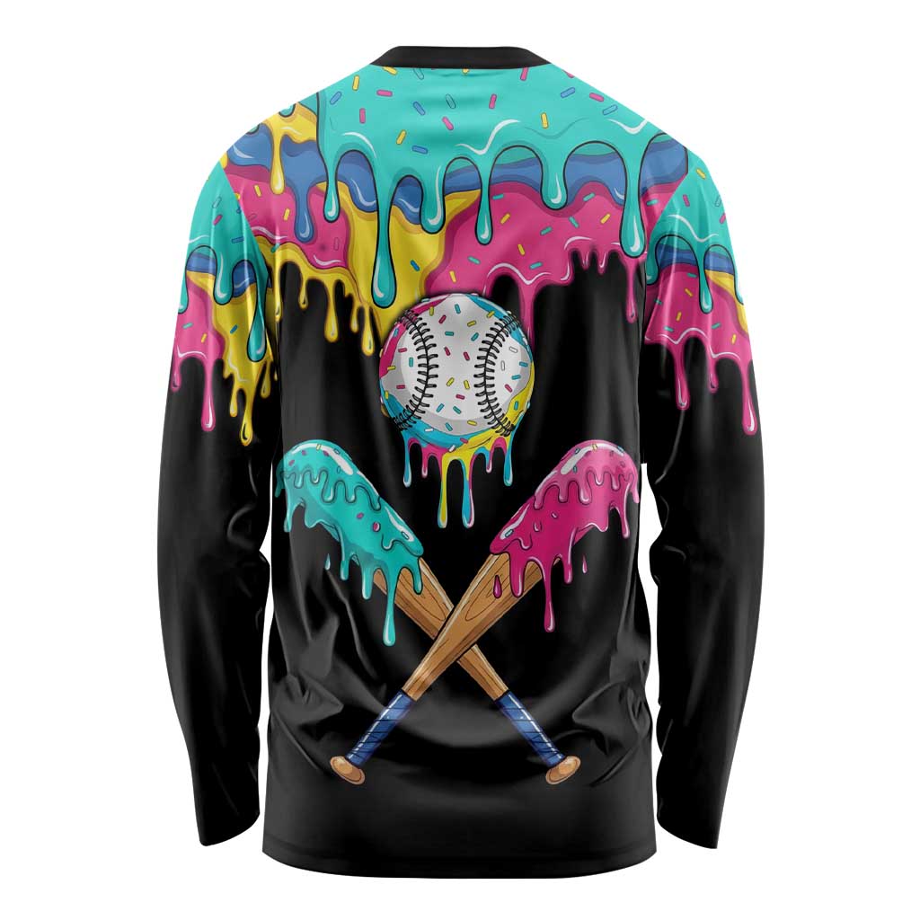 100 Days of School Baseball Long Sleeve Shirt with Sweet Melting Drip Pattern