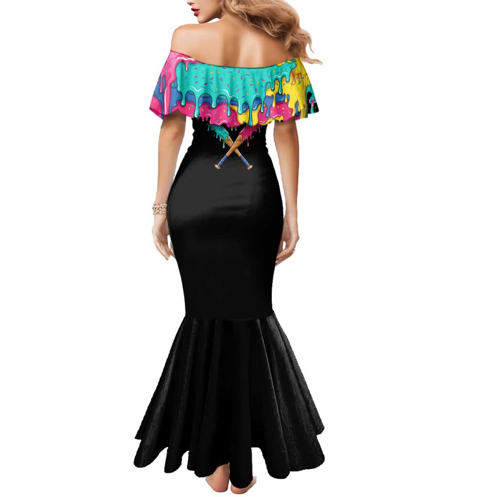 100 Days of School Baseball Mermaid Dress with Sweet Melting Drip Pattern