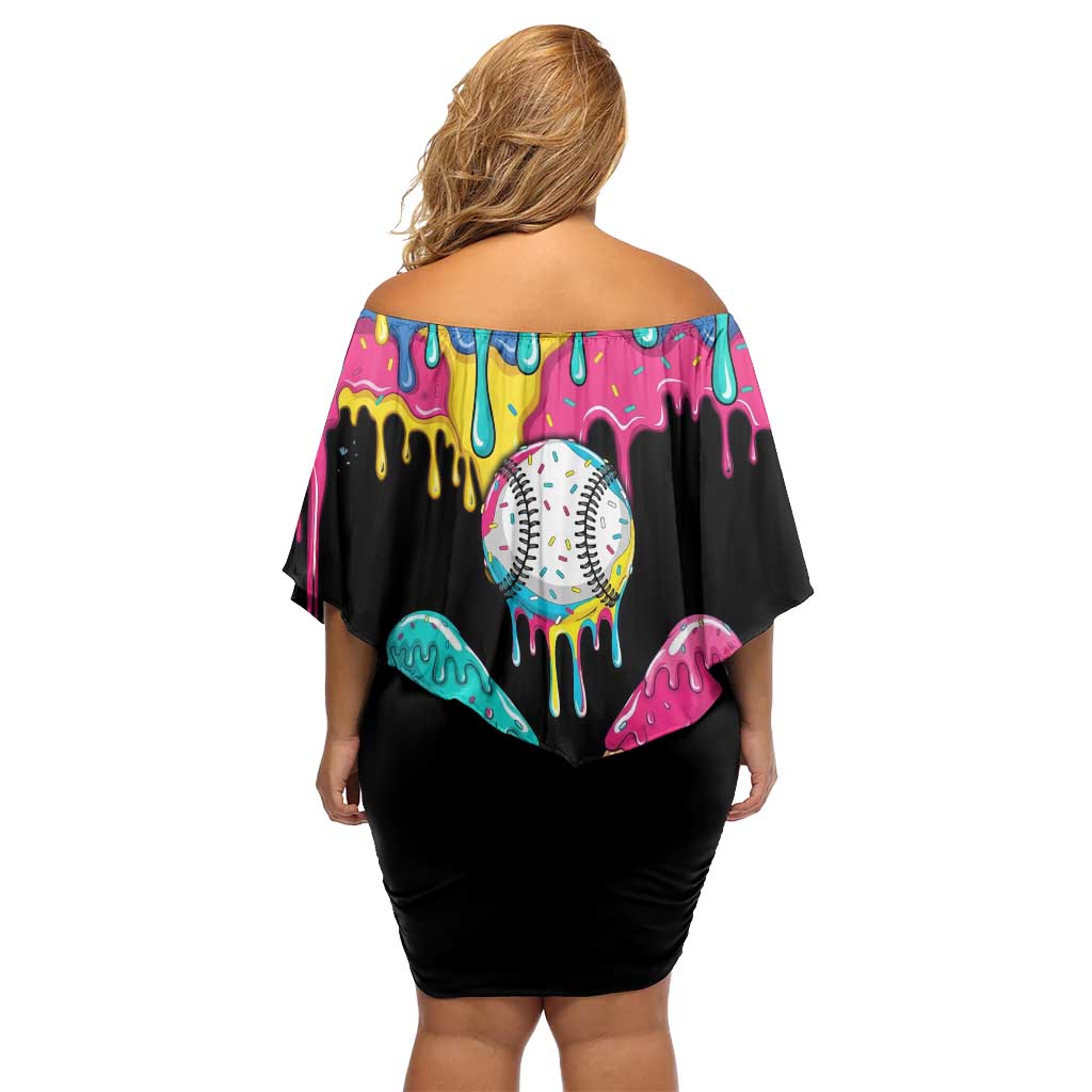 100 Days of School Baseball Off Shoulder Short Dress with Sweet Melting Drip Pattern