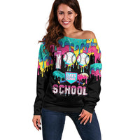 100 Days of School Baseball Off Shoulder Sweater with Sweet Melting Drip Pattern