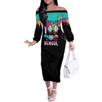 100 Days of School Baseball Off The Shoulder Long Sleeve Dress with Sweet Melting Drip Pattern