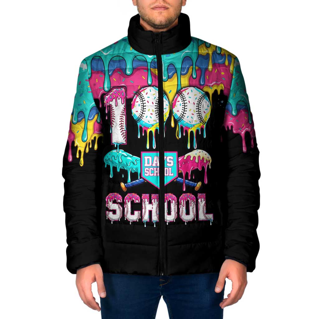 100 Days of School Baseball Padded Jacket with Sweet Melting Drip Pattern