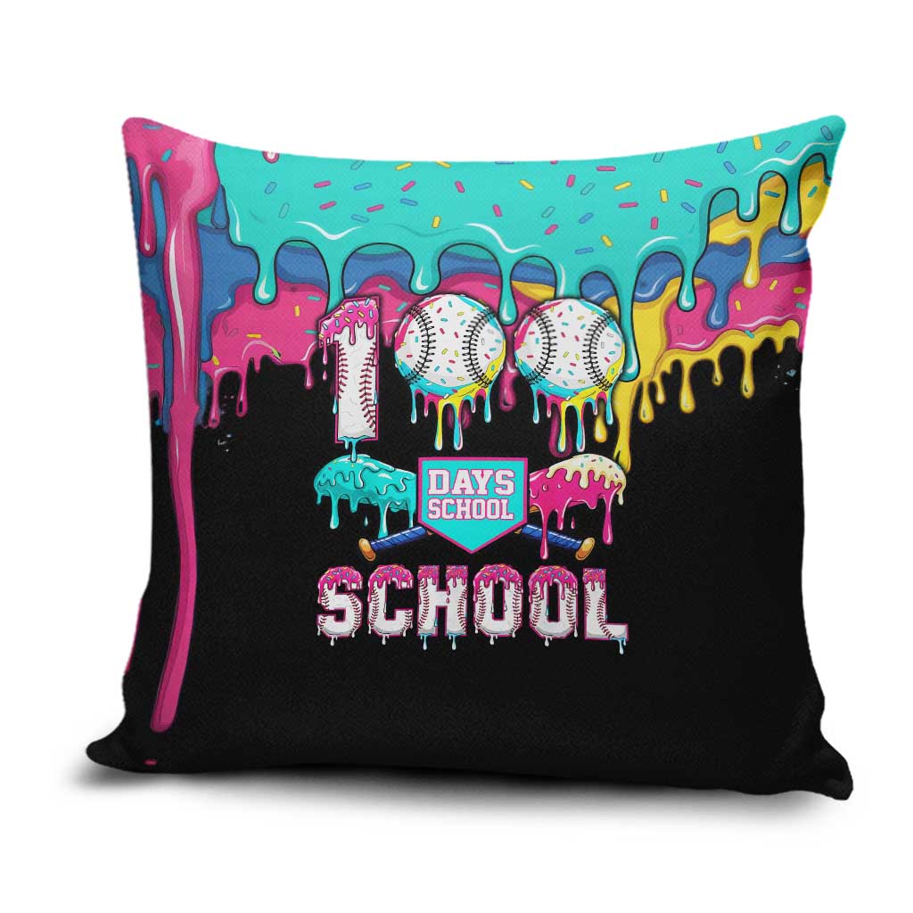 100 Days of School Baseball Pillow Cover with Sweet Melting Drip Pattern