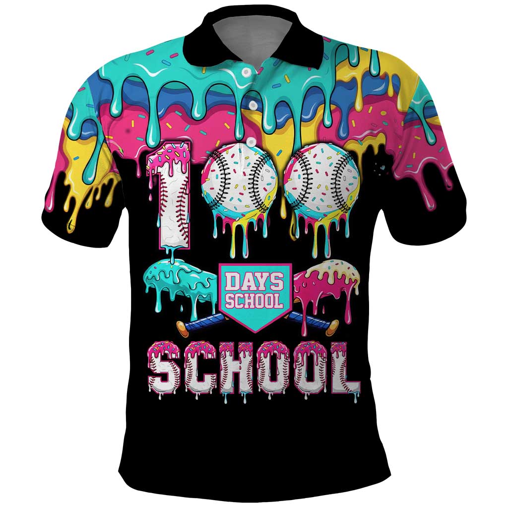 100 Days of School Baseball Polo Shirt with Sweet Melting Drip Pattern