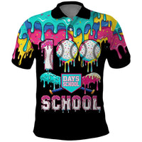 100 Days of School Baseball Polo Shirt with Sweet Melting Drip Pattern