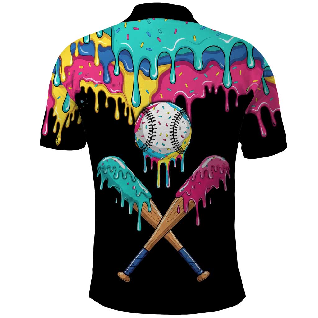 100 Days of School Baseball Polo Shirt with Sweet Melting Drip Pattern
