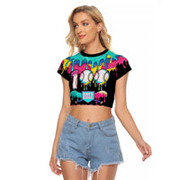 100 Days of School Baseball Raglan Cropped T Shirt with Sweet Melting Drip Pattern