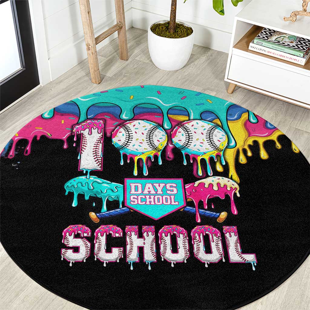 100 Days of School Baseball Round Carpet with Sweet Melting Drip Pattern