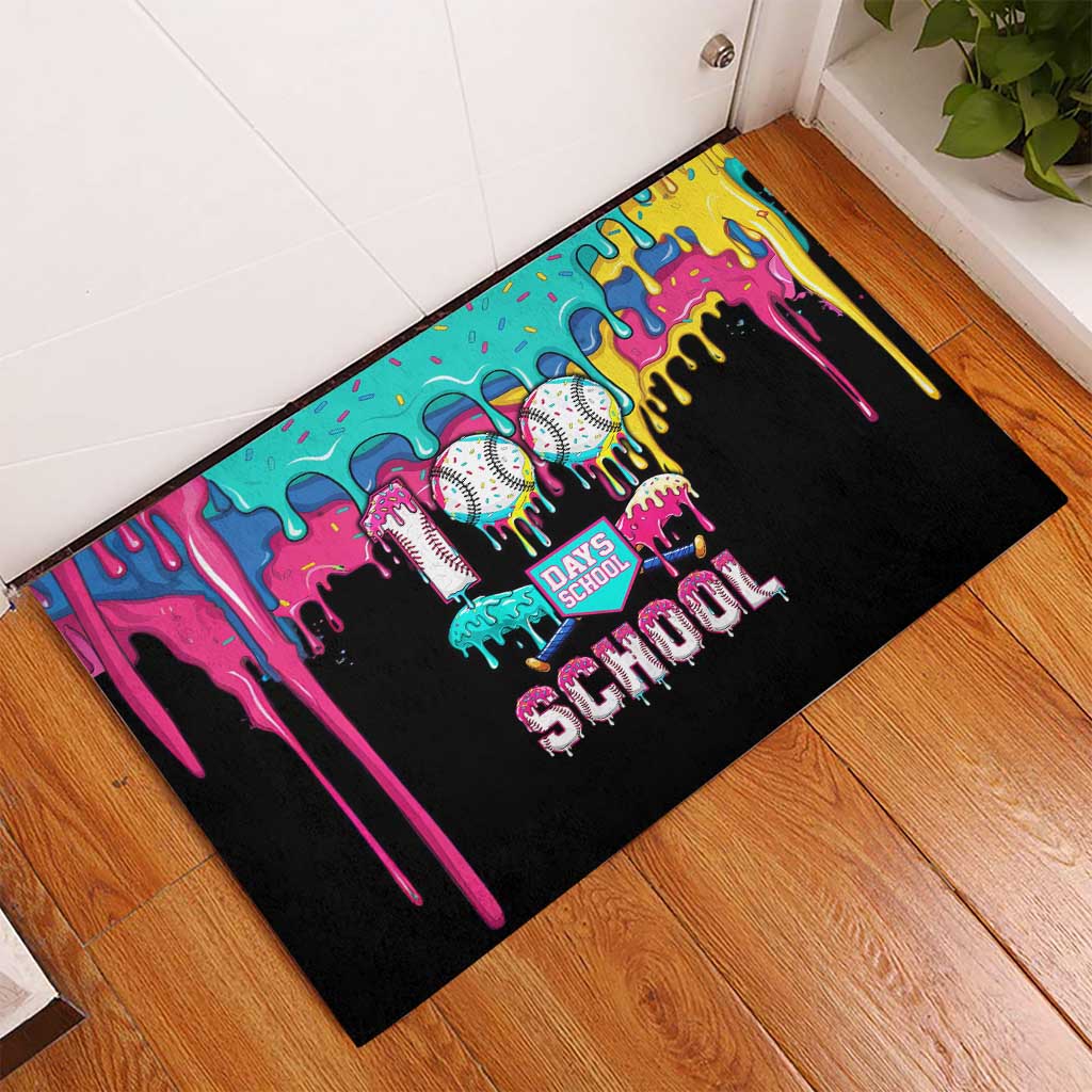 100 Days of School Baseball Rubber Doormat with Sweet Melting Drip Pattern