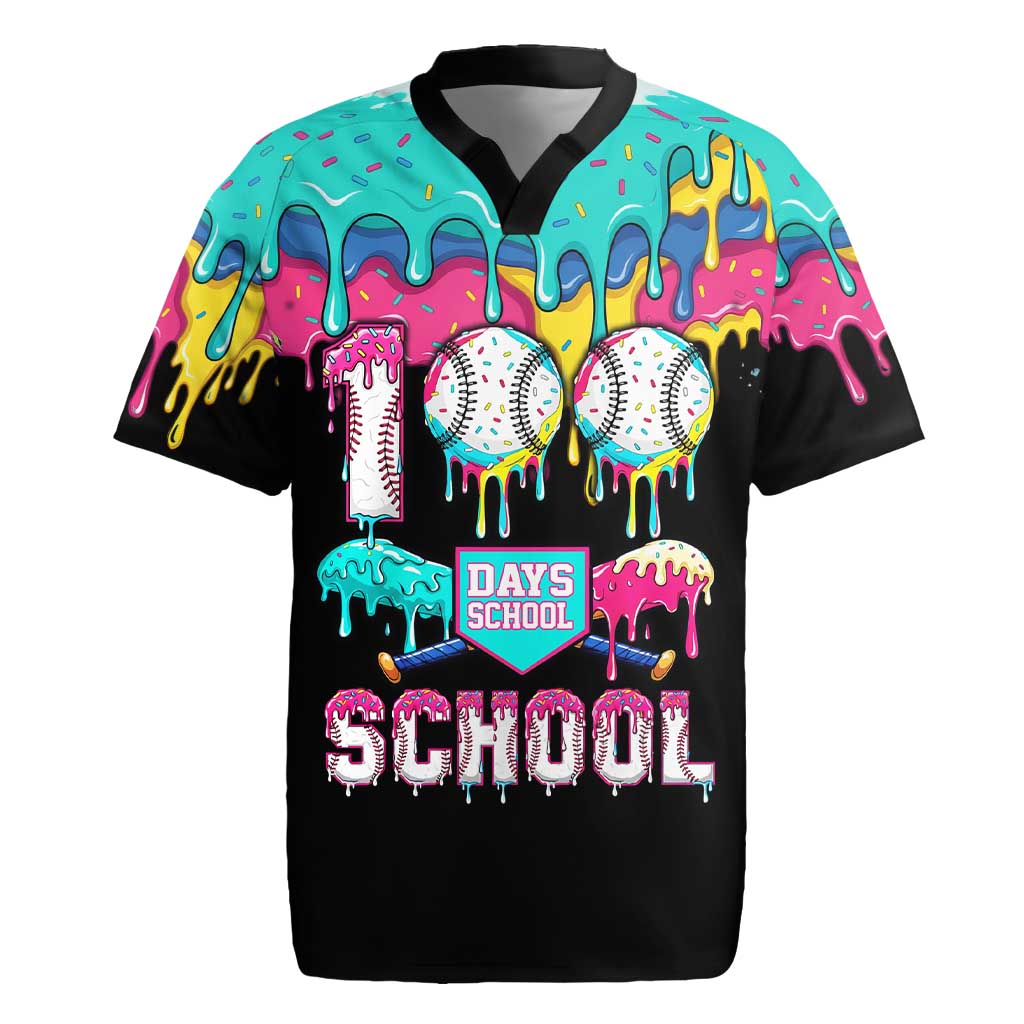 100 Days of School Baseball Rugby Jersey with Sweet Melting Drip Pattern