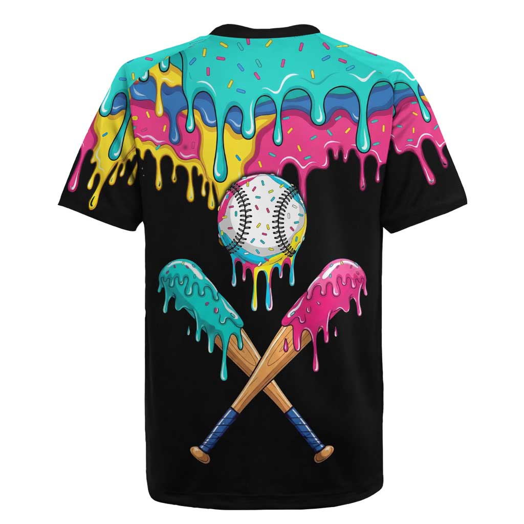 100 Days of School Baseball Rugby Jersey with Sweet Melting Drip Pattern