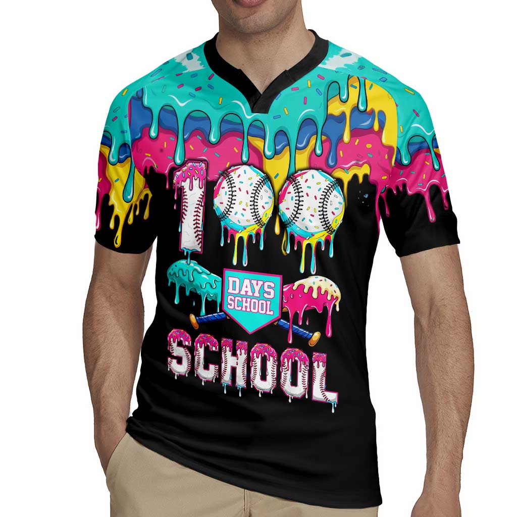 100 Days of School Baseball Rugby Jersey with Sweet Melting Drip Pattern