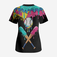 100 Days of School Baseball Scrub Top with Sweet Melting Drip Pattern