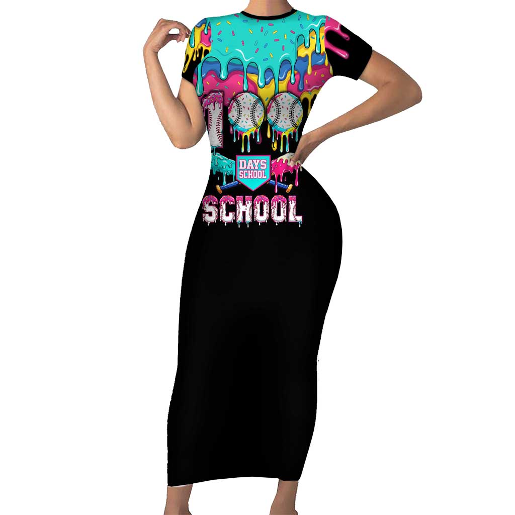 100 Days of School Baseball Short Sleeve Bodycon Dress with Sweet Melting Drip Pattern