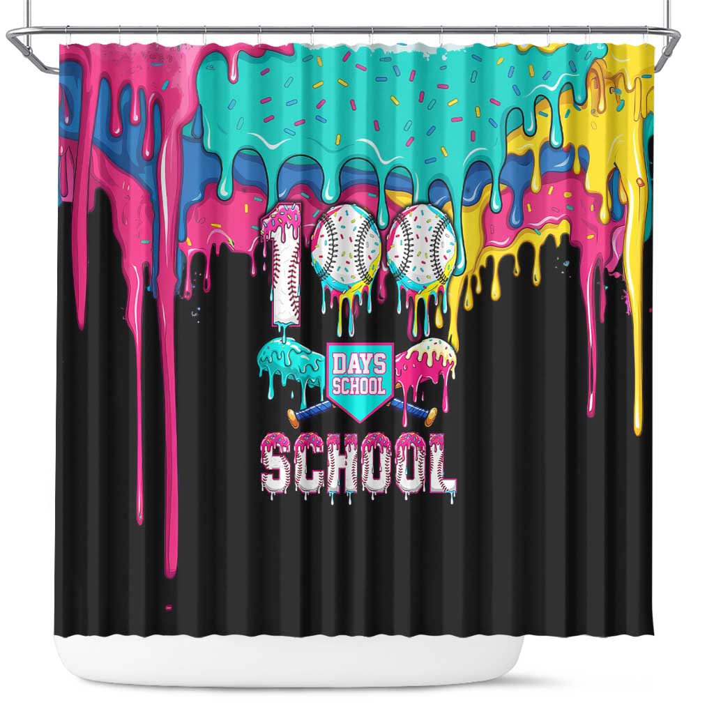 100 Days of School Baseball Shower Curtain with Sweet Melting Drip Pattern