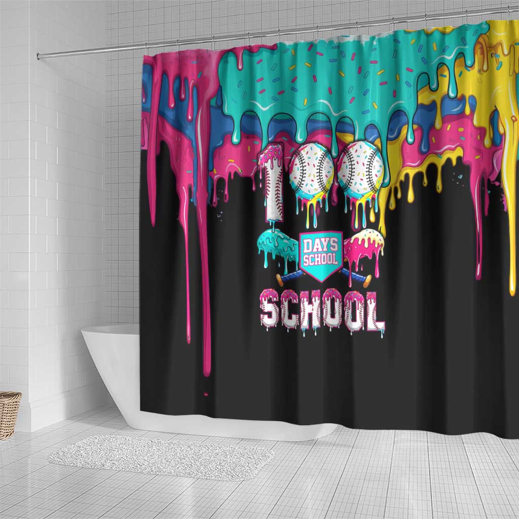 100 Days of School Baseball Shower Curtain with Sweet Melting Drip Pattern