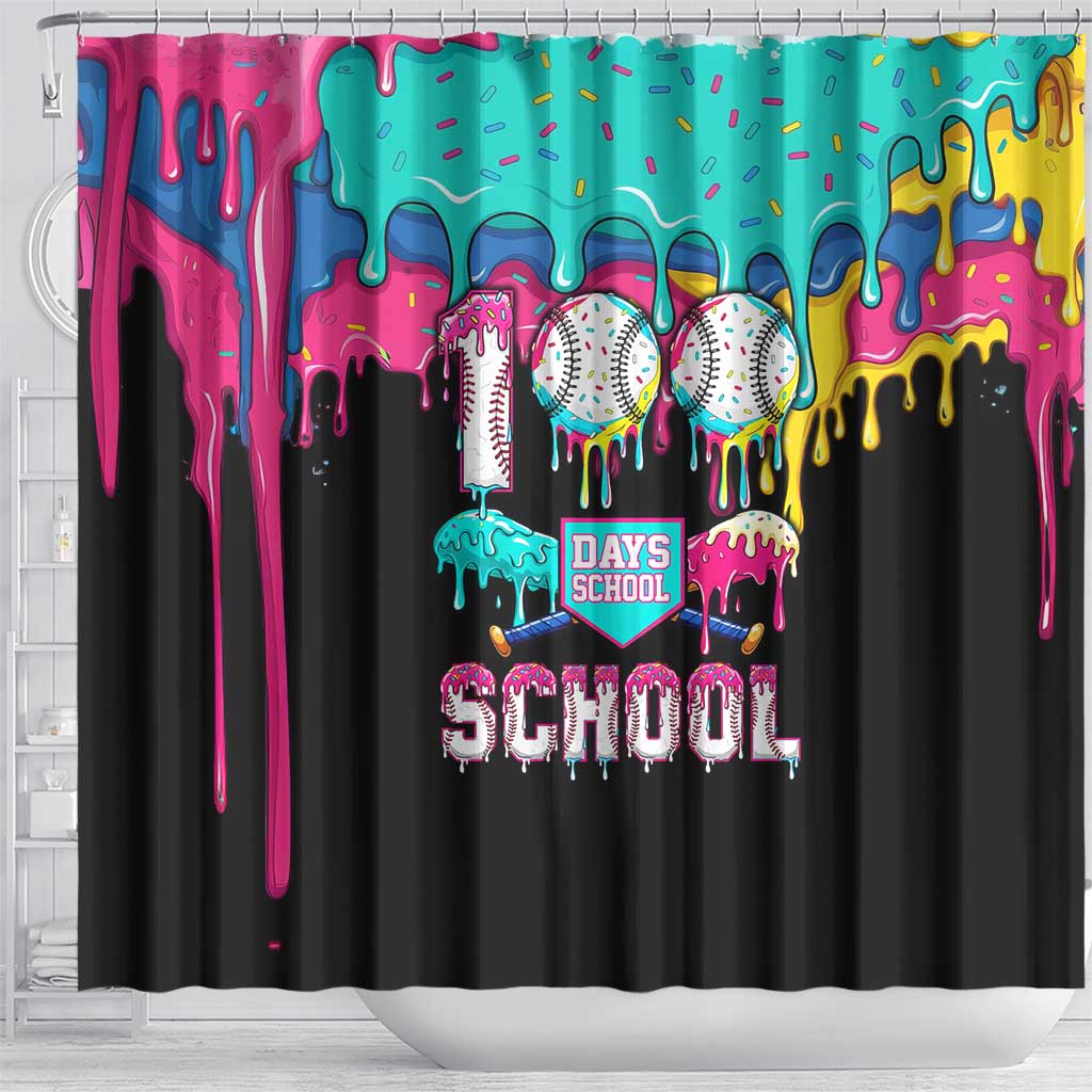 100 Days of School Baseball Shower Curtain with Sweet Melting Drip Pattern