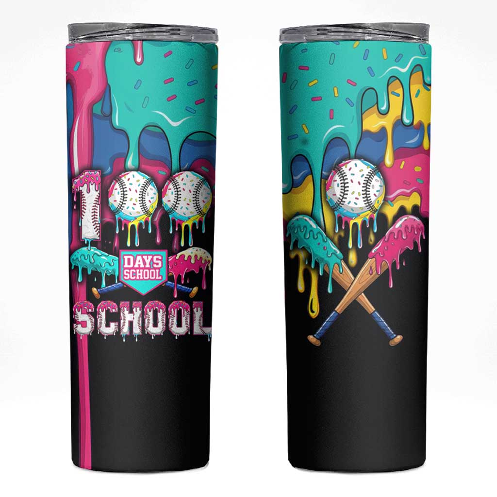100 Days of School Baseball Skinny Tumbler with Sweet Melting Drip Pattern