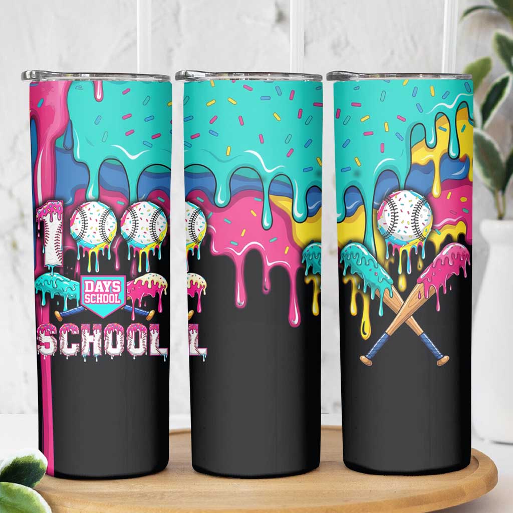 100 Days of School Baseball Skinny Tumbler with Sweet Melting Drip Pattern