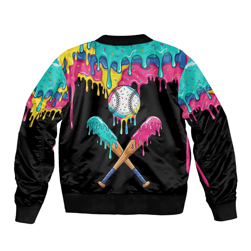 100 Days of School Baseball Sleeve Zip Bomber Jacket with Sweet Melting Drip Pattern