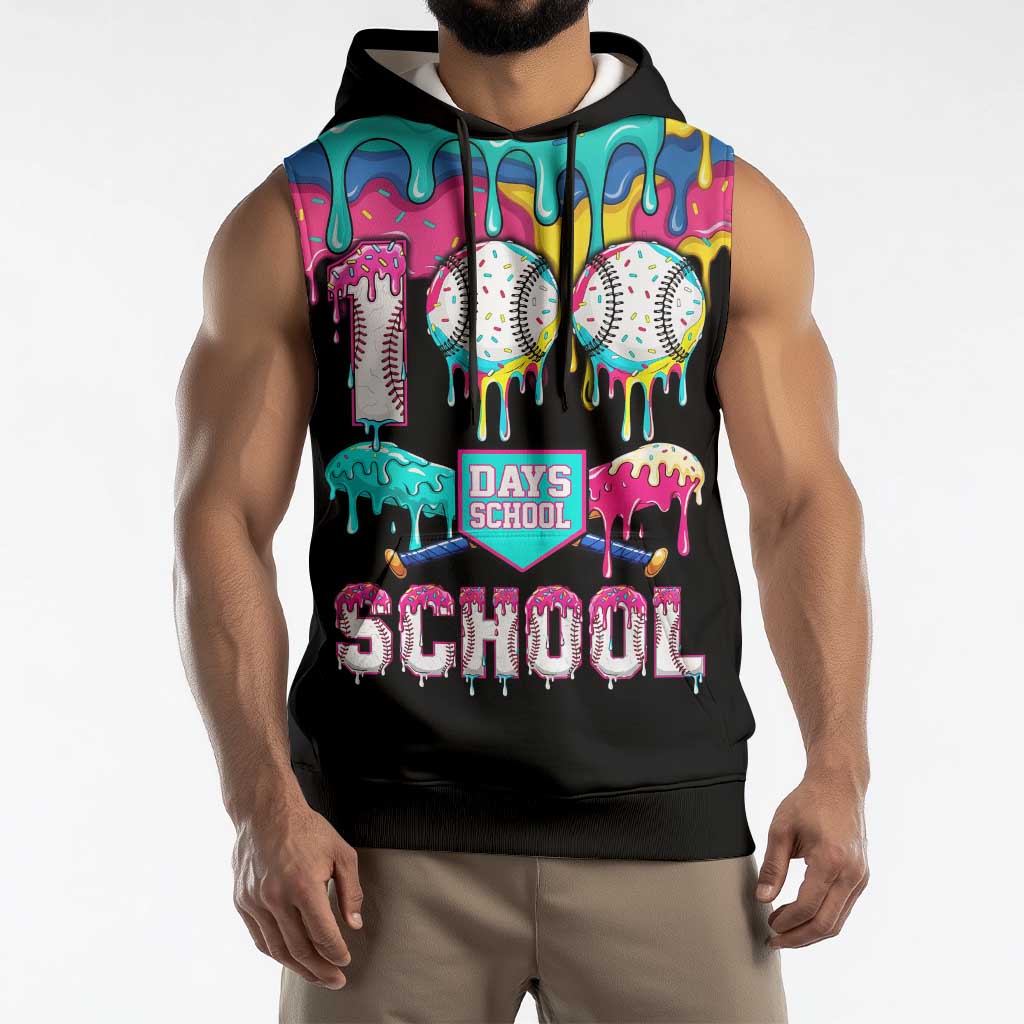 100 Days of School Baseball Sleeveless Hoodie with Sweet Melting Drip Pattern