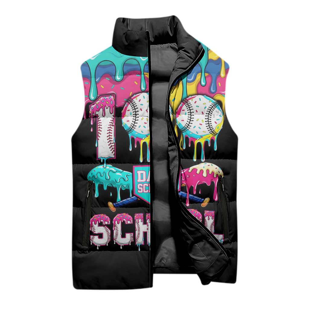 100 Days of School Baseball Sleeveless Puffer Jacket with Sweet Melting Drip Pattern