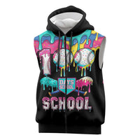 100 Days of School Baseball Sleeveless Zip Hoodie with Sweet Melting Drip Pattern