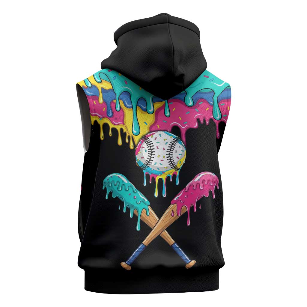 100 Days of School Baseball Sleeveless Zip Hoodie with Sweet Melting Drip Pattern