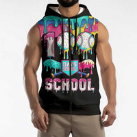 100 Days of School Baseball Sleeveless Zip Hoodie with Sweet Melting Drip Pattern