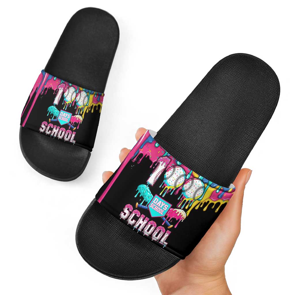 100 Days of School Baseball Slide Sandals with Sweet Melting Drip Pattern