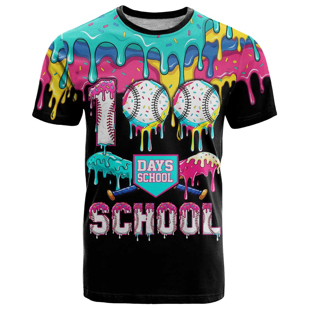 100 Days of School Baseball T Shirt with Sweet Melting Drip Pattern
